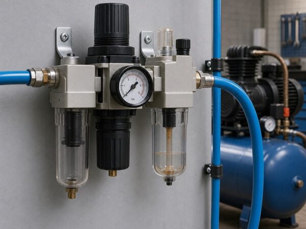 Lubrifil em sistema pneumático com filtro regulador lubrificador e manômetro