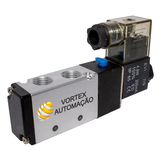 Válvula Pneumática Solenoide 5/2 Vias Retorno Mola 1/4 220V