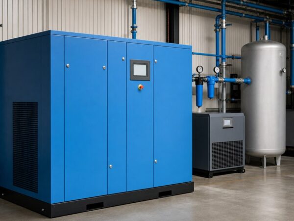 Compressor de parafuso industrial com secador e reservatório de ar comprimido