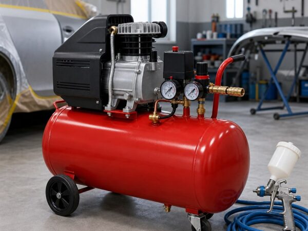 Compressor para pintura automotiva com pistola de pintura em oficina