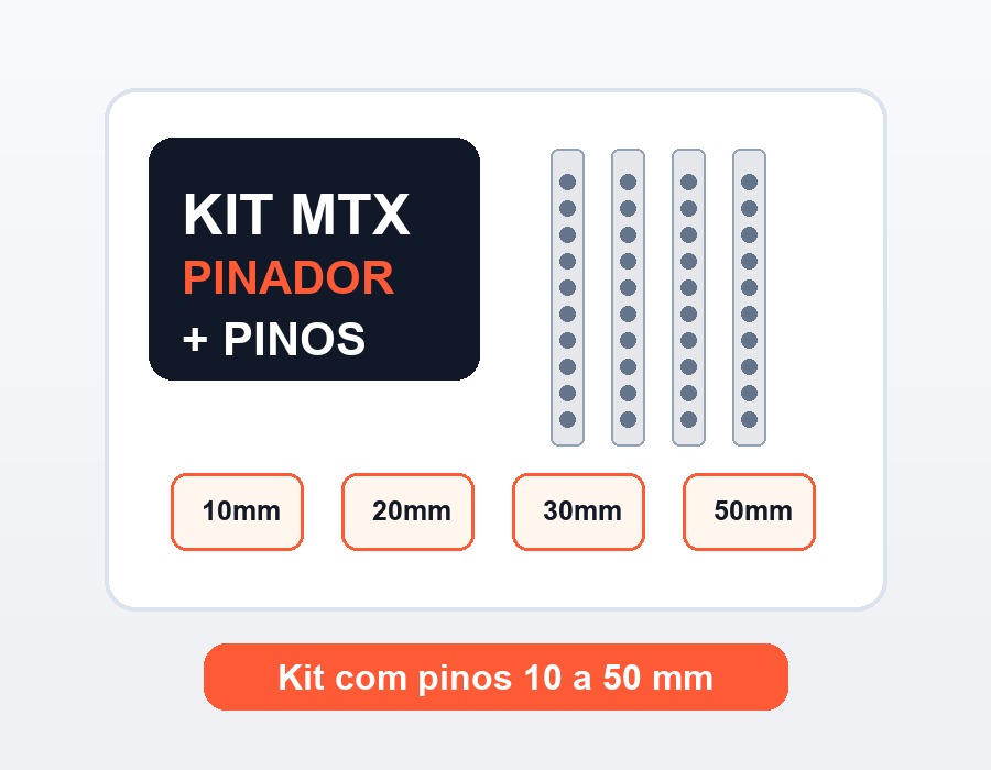 Kit profissional pinador pneumático MTX com pinos 10 a 50 mm