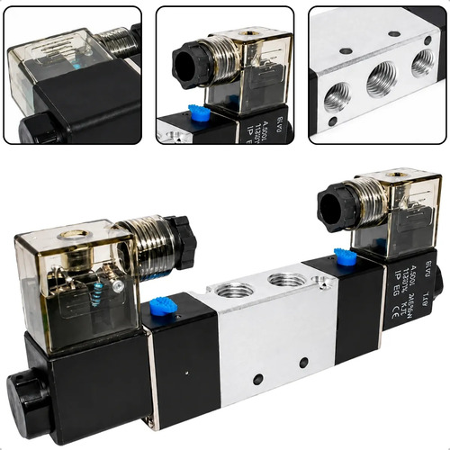 válvula duplo solenoide 5/2 vias rosca 1/4 pneumática 220v
