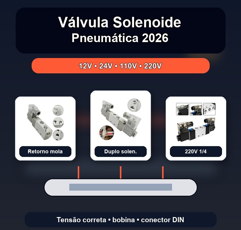 válvula solenoide pneumática 12v 24v 110v 220v 2026